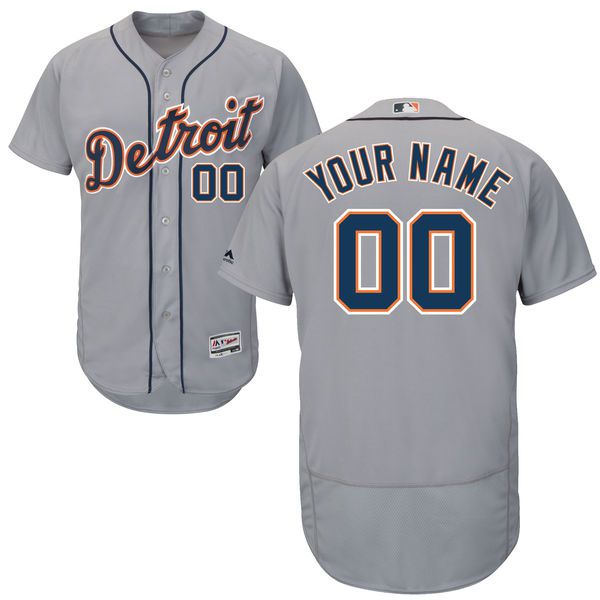Men Detroit Tigers Majestic Road Gray Flex Base Authentic Collection Custom MLB Jersey->customized mlb jersey->Custom Jersey